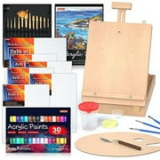 Acrylic Painting Set, Shuttle Art 59 Pack Professional Painting Supplies with Wood Tabletop Easel, 30 Colors Acrylic Paint, Canvas, Brushes, Palette, Complete Painting Kit for Kids, Adults, Artists