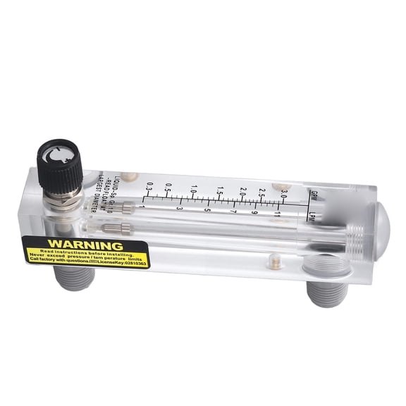 Acrylic Panel Mount Liquid Flow Meter, 0.3-3 GPM Range, 1/2" Male x 1/4" Female Threads, High Accuracy Water Flow Gauge