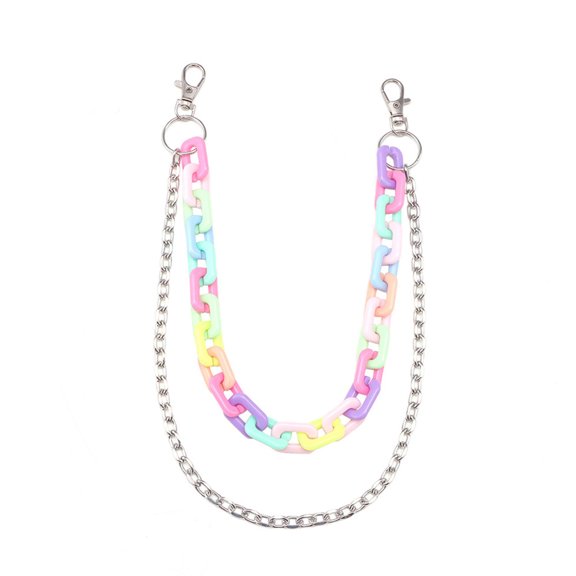 Acrylic Pants Chain with Adjustable Length Double Layer Colorful Acrylic Waist Chain Trendy Youth Jewelry for Party