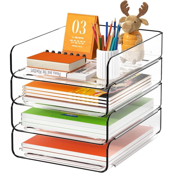 Acrylic Paper Tray Organizer, Clear Stackable Desk File Organizer for Documents