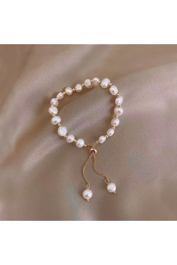Acrylic Pearl Beads Slider Bracelets Alloy Box Chain Bracelets for Women White 6-1/4 inch(16cm)