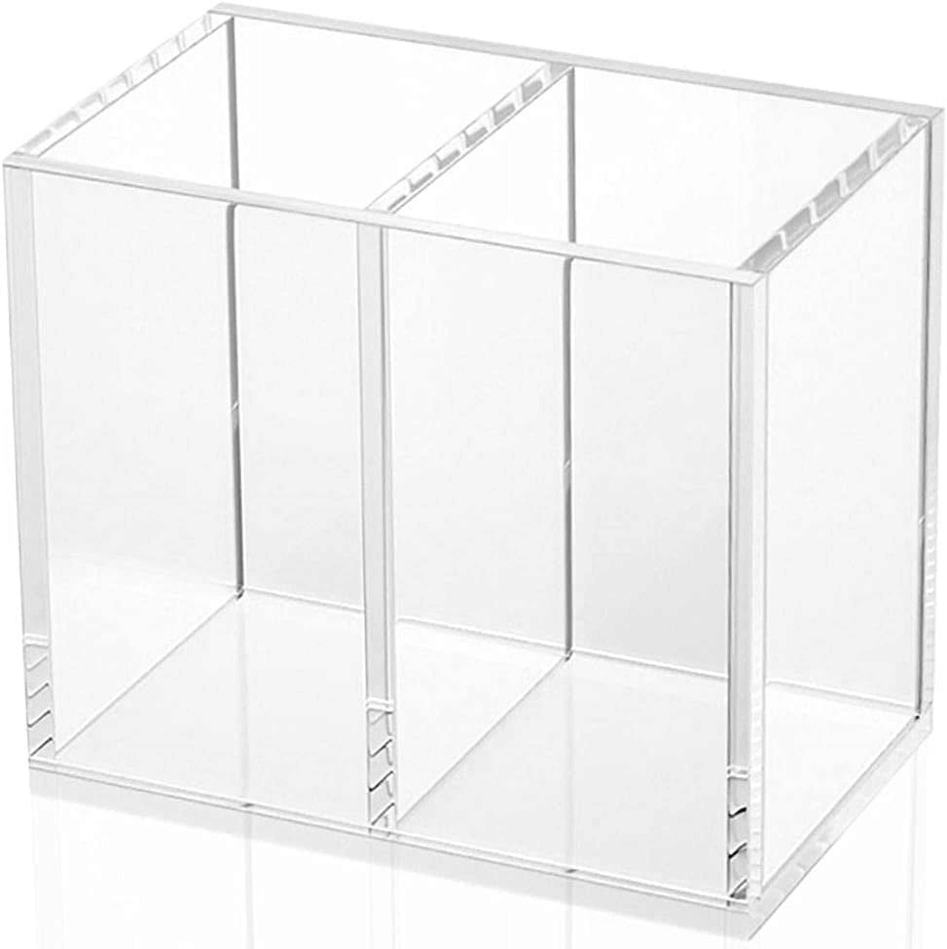 Acrylic Pen Holder 2 Compartments, Clear Pencil Organizer Cup for Countertop Desk Accessory Storage