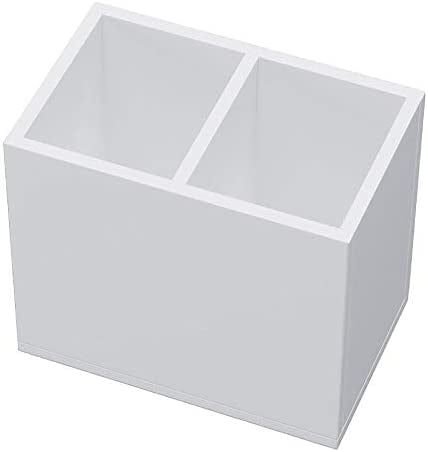 Acrylic Pen Holder 2 Compartments, White Pencil Organizer Cup for Countertop Desk Accessory Storage