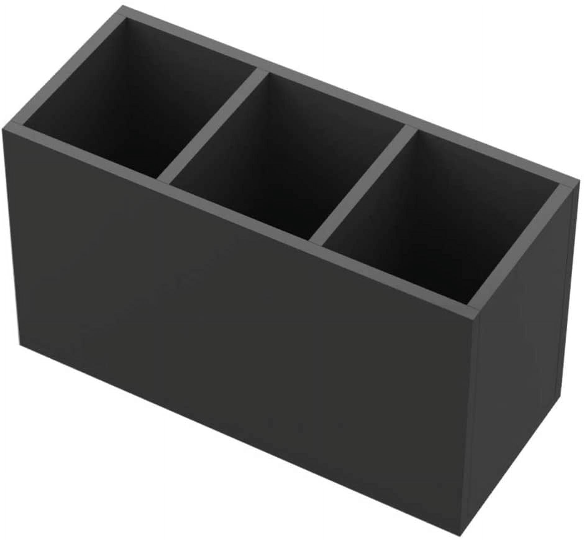 Acrylic Pen Holder 3 Compartments, Black Pencil Organizer Cup for Countertop Desk Accessory Storage