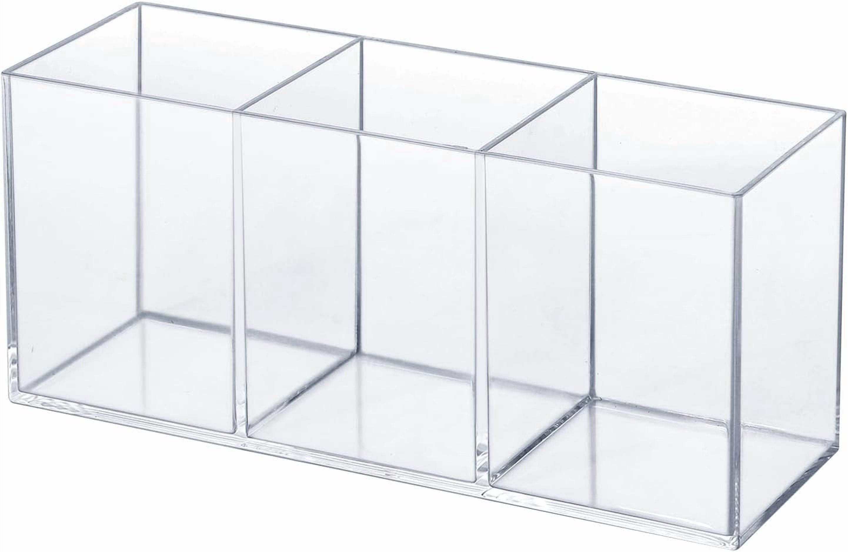 Acrylic Pen Holder 3 Compartments, Clear Pencil Organizer Cup for Countertop Desk Accessory Storage， Perfect for Office, Bedroom, and Bathroom Storage