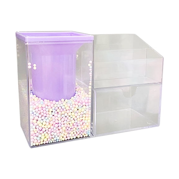 Clear Acrylic Pen Holder Foam Balls Box with Dividers Organize Desk in Style