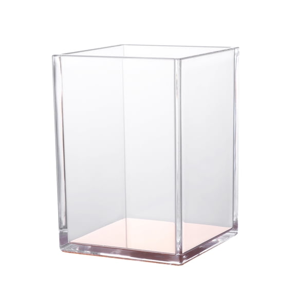 Acrylic Pen Holder Transparent Brush Pot Pencil Container Desktop Stationery Organizer Gift (Golden)