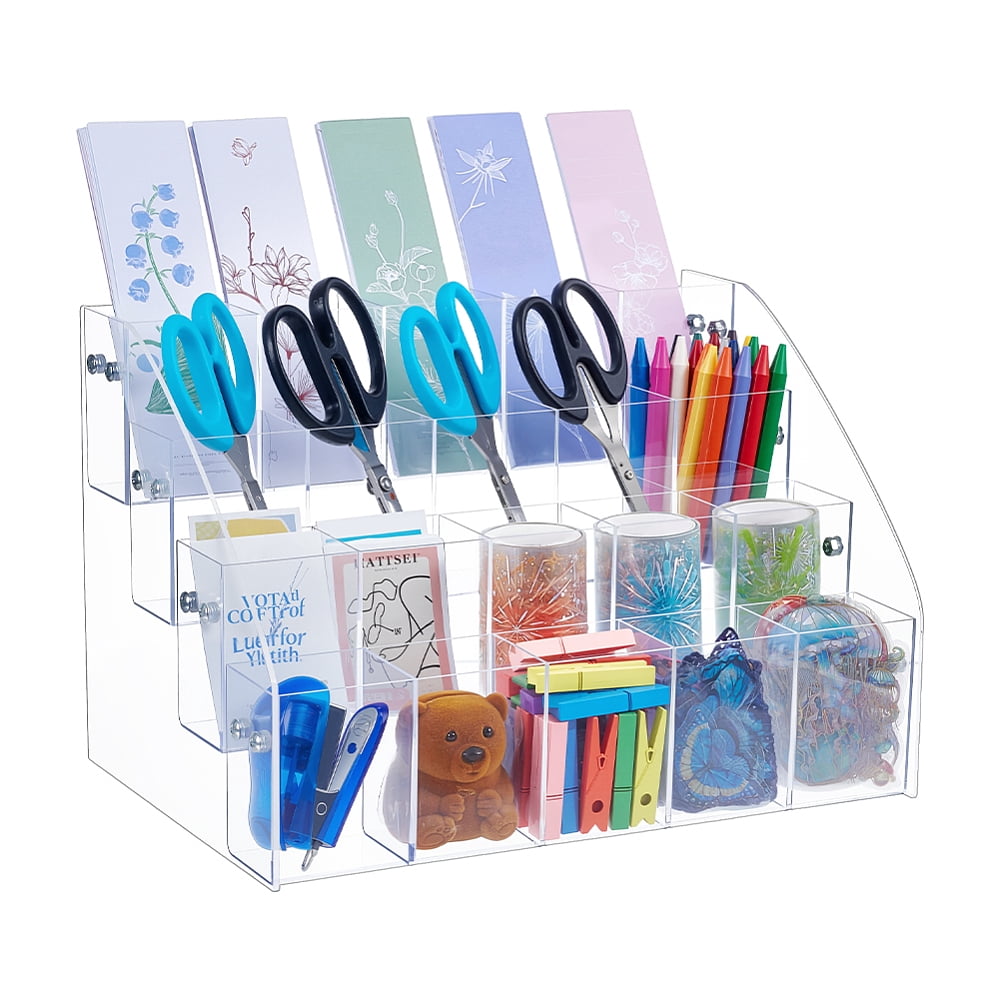 Acrylic Pen Organizer Storage 4 Tier 20 Compartments Vertical Marker Organizer Large Stationary Pencil Holder