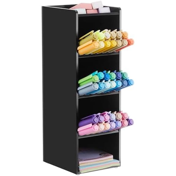 Acrylic Pen Organizer Storage for 50 Markers Vertical Marker Organizer Acrylic Pen Display Holder for Office Desk Desktop Stationery Pencil Storage, Black, 3.4 x 4 x 10.2 Inch
