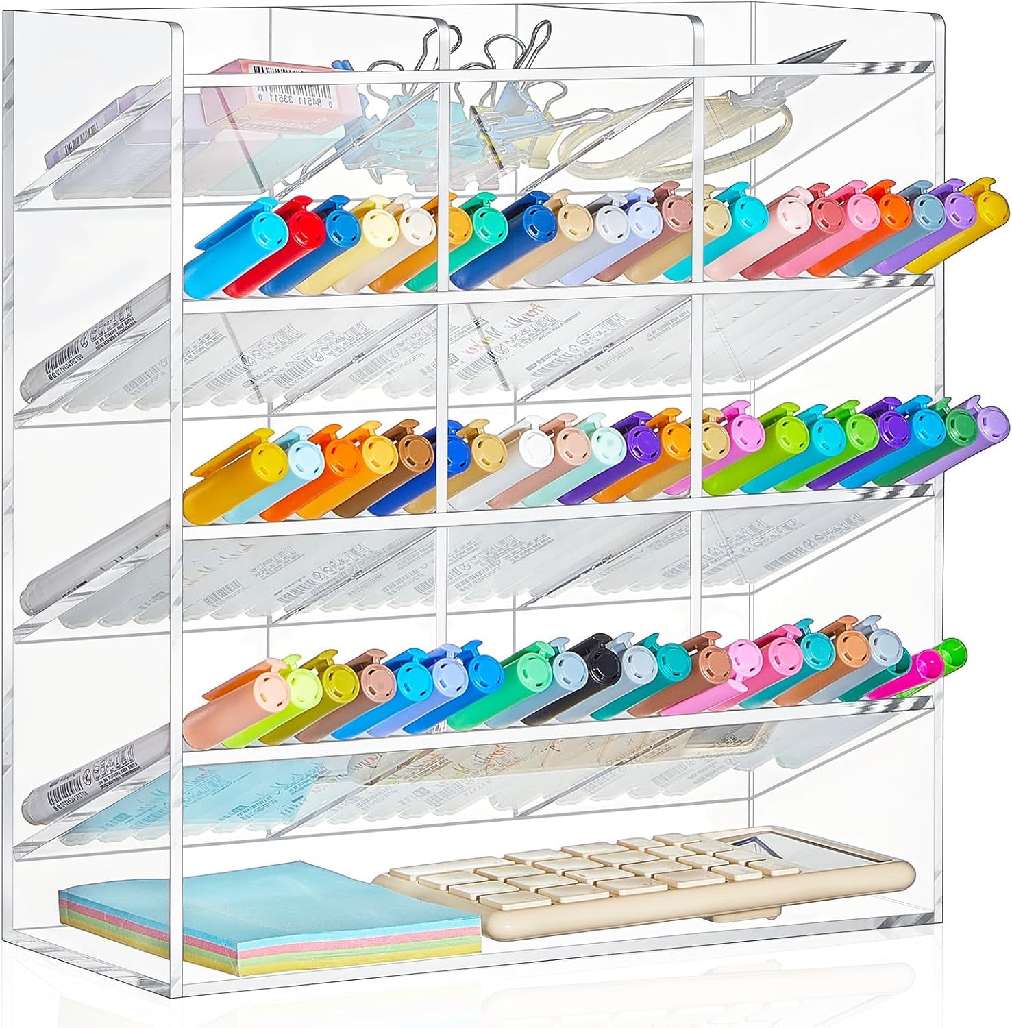 Acrylic Pen Organizer Storage Vertical Marker Organizer Acrylic Pen Display Holder for Office Desk Desktop Stationery Pencil Storage(Clear,10.2 x 4 x 9.8 Inch)