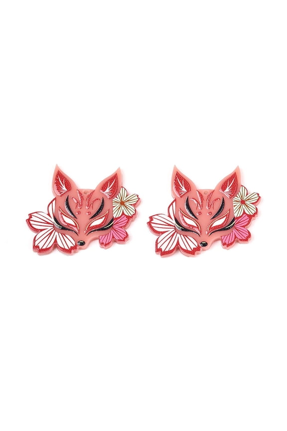 Acrylic Pendants 3D Printed Fox Salmon 32x37.5x2mm Hole: 1.6mm