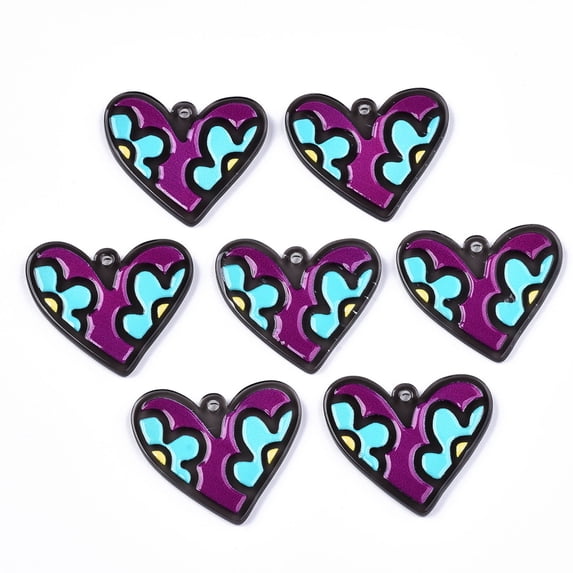Acrylic Pendants 3D Printed Heart with Flower Pattern Colorful 31x37x3mm Hole: 2mm