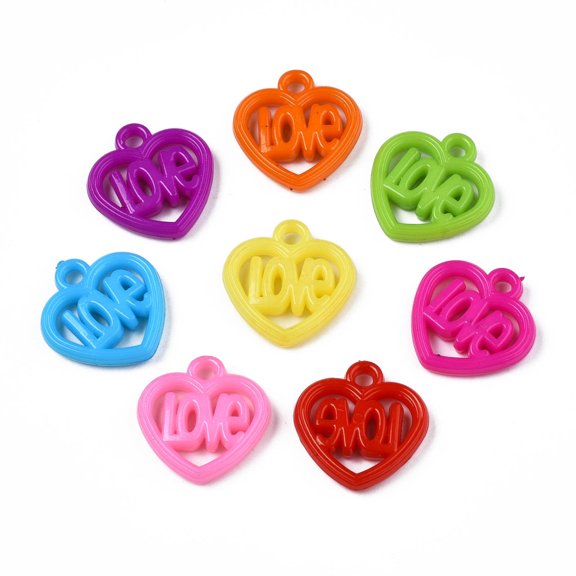 Acrylic Pendants Heart with Word Mixed Color 21x20.5x4.5mm Hole: 3mm about 580pcs/500g