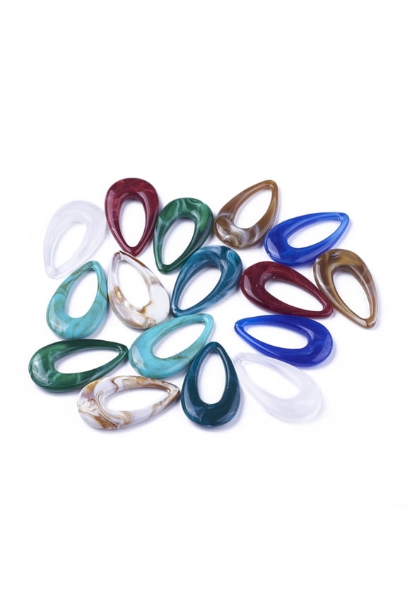 Acrylic Pendants Imitation Gemstone style teardrop Mixed color 44.5x25.5x6mm Hole: 1.4mm 185pcs/500g