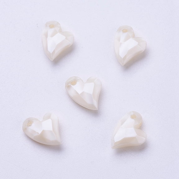 Acrylic Pendants Imitation Pearl Heart Faceted Floral White 11x9x4mm Hole: 0.5mm