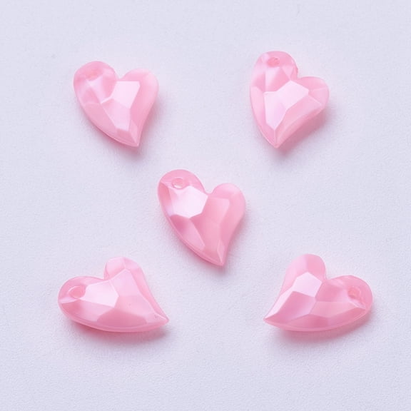 Acrylic Pendants Imitation Pearl Heart Faceted Pink 11x9x4mm Hole: 0.5mm