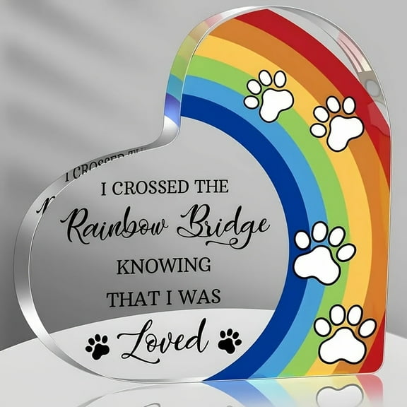 Acrylic Pet Memorial Rainbow Bridge Plaque - "I Crossed The Rainbow Bridge" Engraved Message With Paw Prints & Rainbow - Sympathy Gift For Loss Of Dog Or Cat No Power Needed Dog Memorial