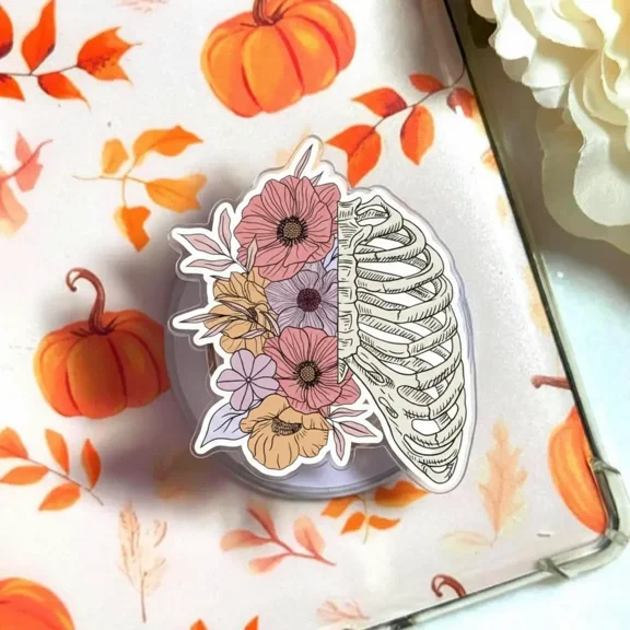 Acrylic Phone Grip, Floral Skeleton Rad Tech Phone Holder, Radiology Graduation Gift, Cute Bone Xray E-Reader Grip Accessory