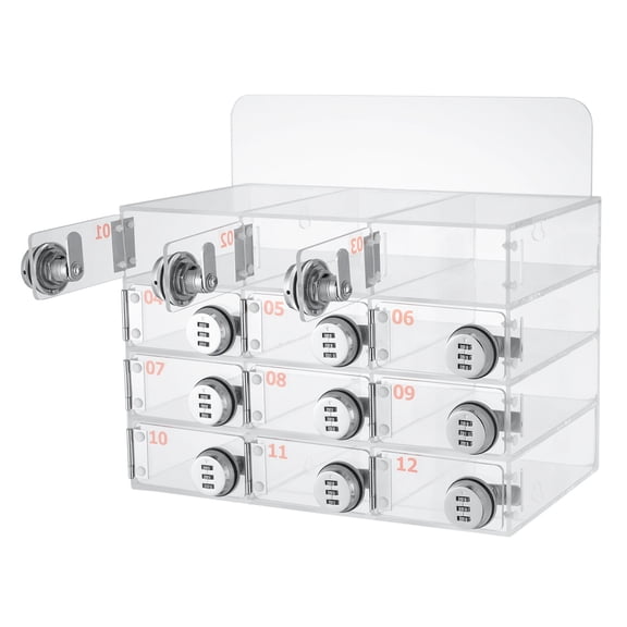 Acrylic Phone Locker Cell Phone Storage, 12 Compartment Security Box with Code Lock, 10x5x18cm Each Slot for Smartphone Keys, Durable Office School Cabinet