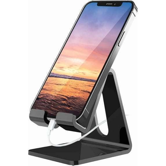 Acrylic Phone Stand, Ergonomic Design for Apple iPhone and Samsung Galaxy, Compatible with 4-8 Inch Screens, Black
