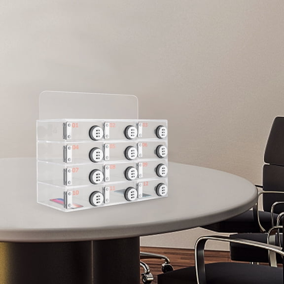 Acrylic Phone Storage Cabinet, 12 Lockable Compartments with Combination Lock, Clear Design for Wall or Desk, Ideal for Classrooms and Offices