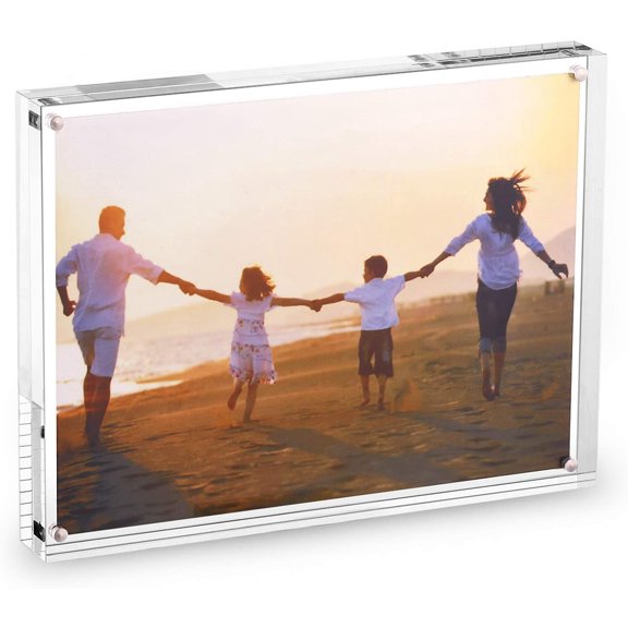 Acrylic Photo Frame 6 by 8 inch Double Sided Frameless Picture Frame Magnetic Acrylic Block Desktop Photo Display Holder with Gift Box Package Thickness 12+12mm (6"x8")