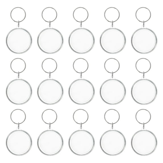 Acrylic Photo Frame Keychain 1.3" Dia Blank Picture Insert Keyring with Split Ring, Clear, 25 Pack