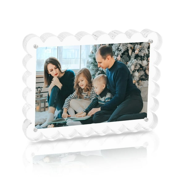 Acrylic Picture Frame,5x7 Inch Magnetic Photo Scalloped Frames Double Sided Magnet Frames 10+10MM Thickness Clear Picture Frame for Desktop Display