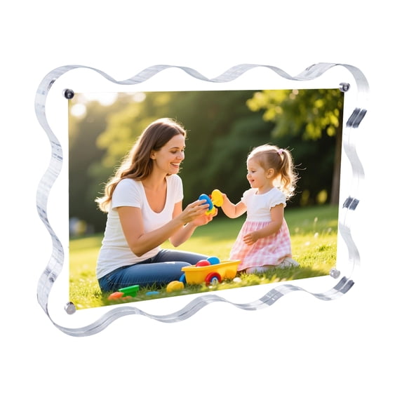 Acrylic Picture Frame,5x7 Inch Magnetic Photo Scalloped Frames Double Sided Magnet Frames 10+10MM Thickness Clear Picture Frame for Desktop Display