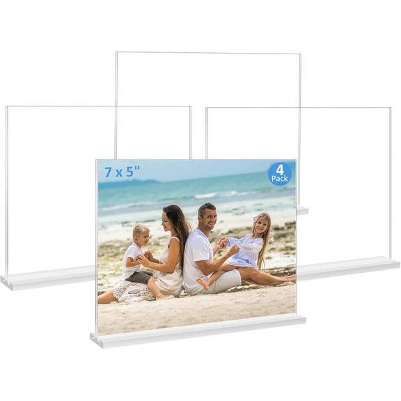 Acrylic Picture Frame 5x7 inches, 4 Pack Clear Plastic Picture Frames Holder Standing,Double Sided Picture Desktop Display for Photo Home Office - Horizontal