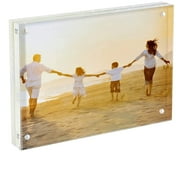 DWELLING WITH PRIDE Acrylic Picture Frame | Magnetic Photo Holder | Clear Frame for Family Photographs | Clear Standing Blocks for Office Desk & Side Table | Wedding Gifts | 8x10 Inch