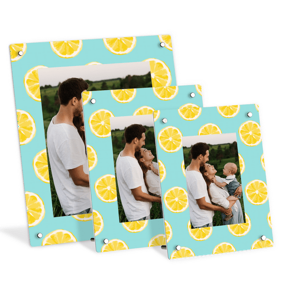 Acrylic Picture Frame, Vertical Standing Frame for 4x6 5x7 8x10 Photos, Clear Tabletop Decor(Lemon Pattern)