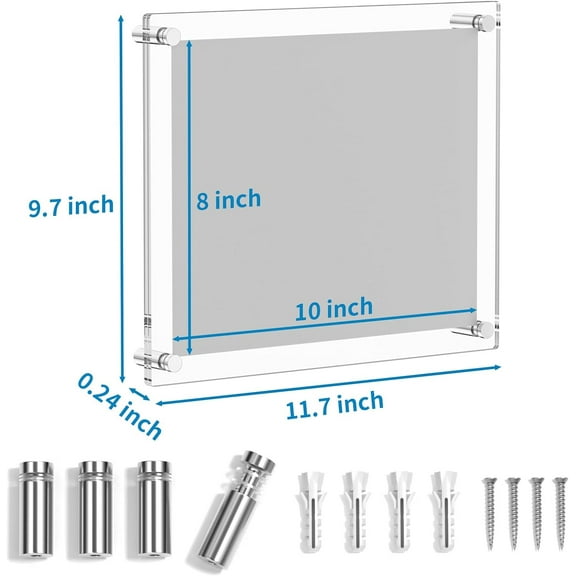 Acrylic Picture Frames 8x10, 4 Pack Modern Frameless Floating Wall Display for Home Office Decor