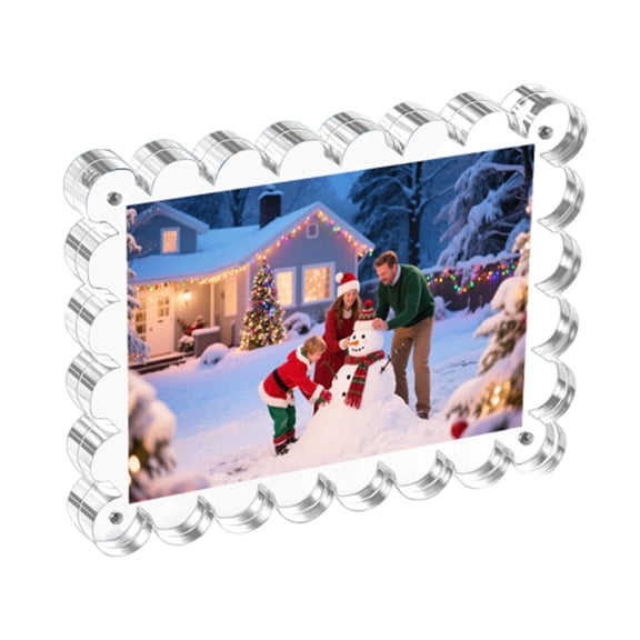 Acrylic Picture Frames, Scalloped Acrylic Frame, Desktop Display Vertically or Horizontally Transparent Clear Double Sided Magnetic Picture Frame