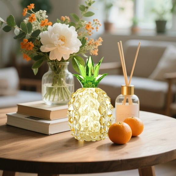 Acrylic Pineapple LED Night Light | Transparent Crystal Decor Lamp | Nordic Style Ornamental Table Light | Warm Lighting for Bedroom Living Room | 12.5x7.4cm