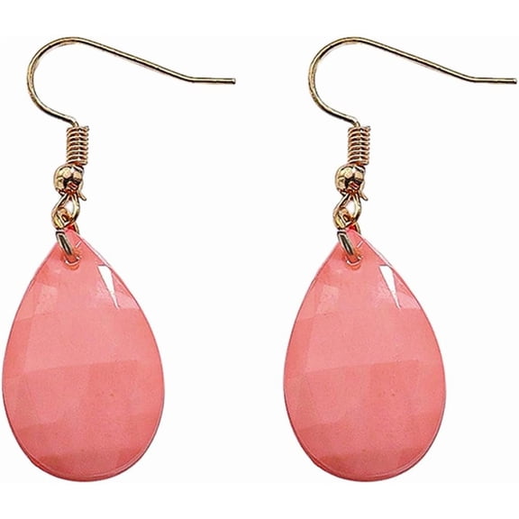 Acrylic Pink Teardrop Dangle Earrings for Women Gold-Toned Minimalist Tear Drop Dangling Fish Hook Earring Boho Lightweitght Statement Valentine Holiday Birthday Jewelry for Lover Wife
