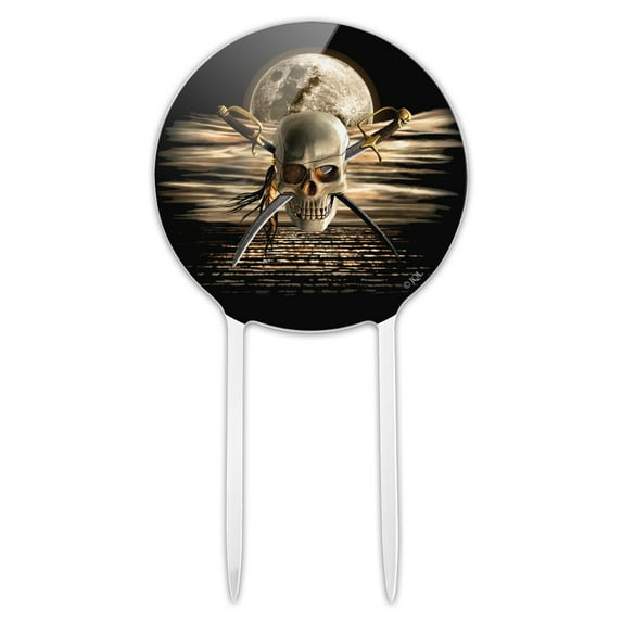Acrylic Pirate Skull Crossed Swords Cutlasses Ocean Moon Cake Topper Party Decoration for Wedding Anniversary Birthday Graduation