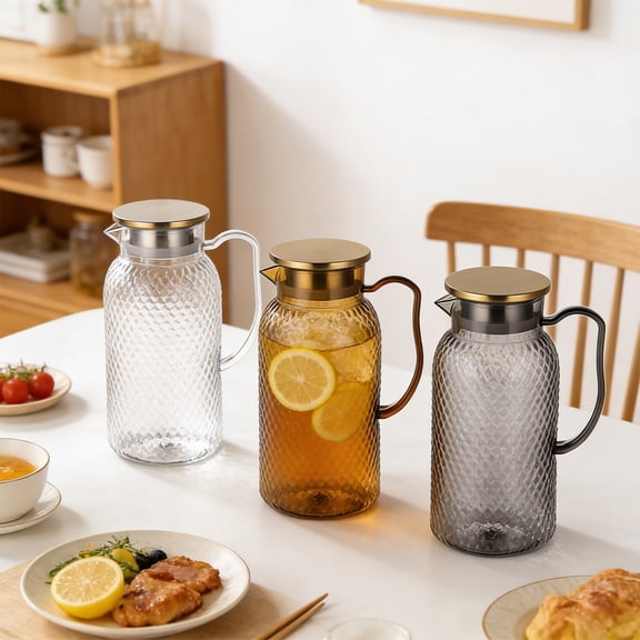 Acrylic Pitcher with Stainless Steel Strainer Lid, Diamond Pattern Pc Plastic Beverage Jug for Iced Tea Fruit Infusions, Bar Ktv Restaurant Drink Dispenser, Vsgery