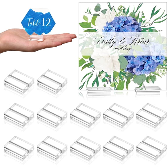 Acrylic Place Card Holders 1.2 Inch Name Card Holder Stands Clear Table Number Stands Wedding Sign Holders Display Stand for Table Wedding Photos Office Menu Meeting(12 Pieces)