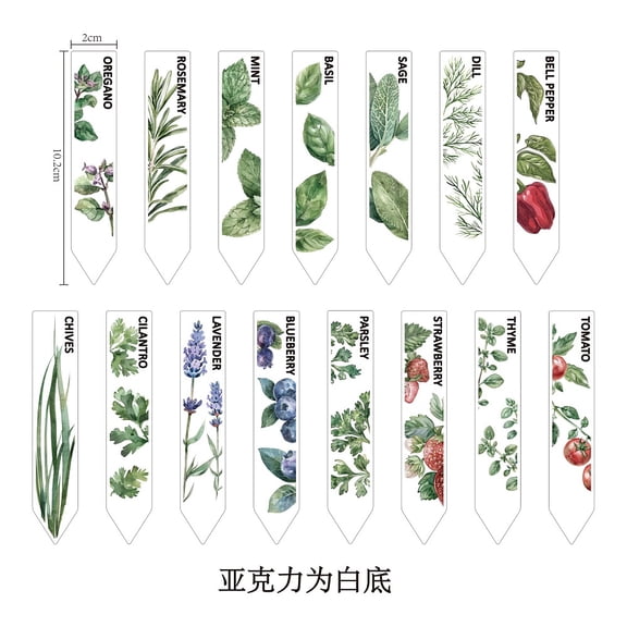 Acrylic Plant Labels for Seed Potting Herbs Flowers Vegetables Leaf 102x20x3mm 15pcs/set