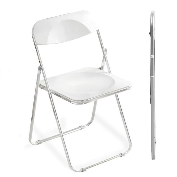 XUEGW Acrylic Plastic Folding Chair 2 Pack, Portable Foldable Chair Easy to Use & Store, Comfy Party Seats for Home Office Party, White