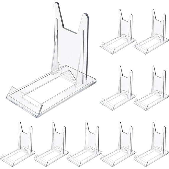 Acrylic Plate Stands, 10 Pcs Mini Clear Plastic Display Holders Adjustable Picture Plate Easels Stands to Display Flat Plates, Photos, Place Cards
