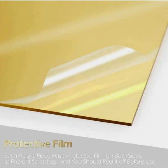 Acrylic Plexiglass Yellow Gold Mirror Silver Plastic Sheet 1/8" x 24" x 48 - DIY and Arts. Plastic Mirror Glass Alternative.