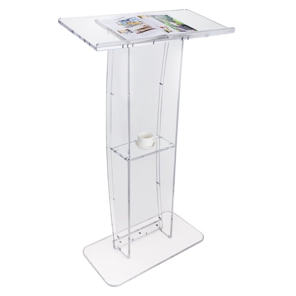 Acrylic Podium, 47" Clear Church Pulpit Stand - Wide Reading Surface & Storage Shelf - Floor Standing Acrylic Lectern for Office School Presentations