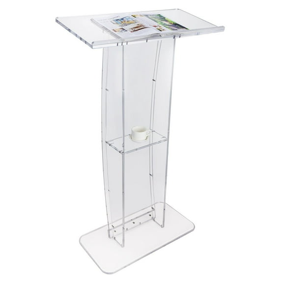 Acrylic Podium, 47" Clear Church Pulpit Stand with Shelf - Floor Standing Lectern for Presentations, School, Office, Wedding Events