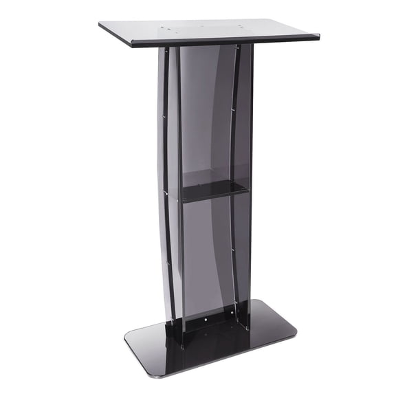 Acrylic Podium 47", Clear Floor Standing Pulpit with Shelf, Church School Office Presentation Stand, Black Trim