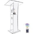 thumbnail image 1 of STICCIO Church Pulpit Podium Stand, 45.2" Clear Acrylic Lectern with 15-Color LED & Storage Shelf, Portable Moving Handles, for Multi-Occasions, 1 of 7