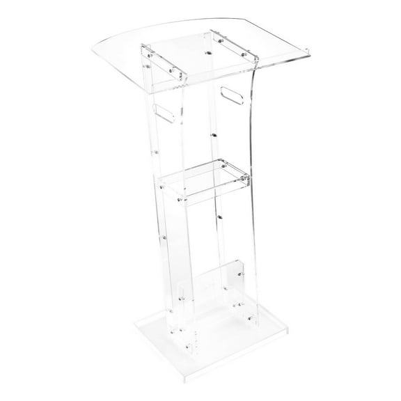 Acrylic Podium Stand 43 inch - Portable Lectern with Storage Shelf - Wide Reading Surface for Church, School, Conference Presentations