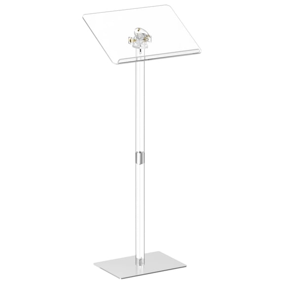 Acrylic Podium Stand, Adjustable Angle, Clear Lectern - 17.7" x 13" x 42.3", Metal Base, Modern Pulpit for Church, Classroom, Speech, Concert, Easy Assembly