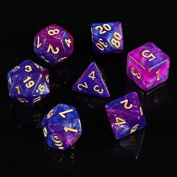 Acrylic Polyhedral Dice Set for Playing Tabletop Games Square Rhombus Triangle & Polygon Purple 14~20x14~20x14~20mm 7pcs/set